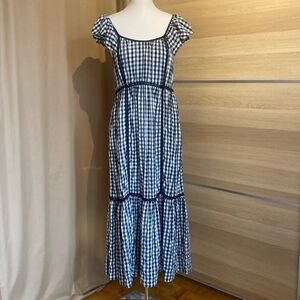 Max Studio Black White Gingham Tiered Maxi Dress Flutter Sleeve Cottagecore L